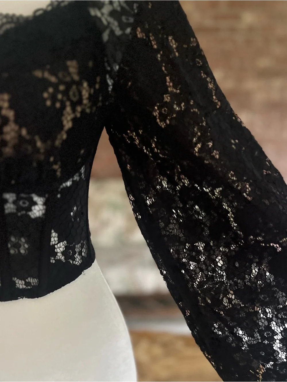 Lush Black Bustier Crop Top Lace Corset Balloon Sleeve NWOT S Cocktail Chic - Picture 8 of 17